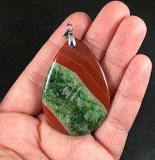 Brown and Diagonal Green Sectioned Druzy Agate Stone Pendant #gaQuMIE2PzM
