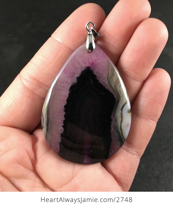 Brown Black and Pink Druzy Agate Stone Pendant Necklace - #QXsqWT0vRKw-1