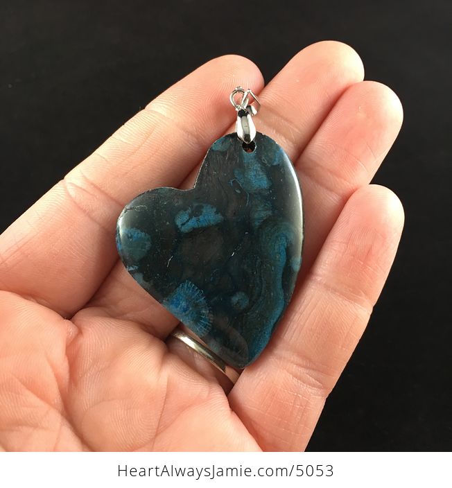 Heart Shaped Blue Nipomo Coral Fossil Stone Jewelry Pendant - #fiZLe4vdrzc-1